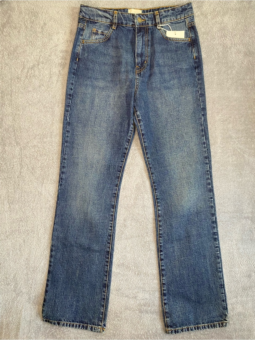 NEW Sezane Pantalon Serge Bleu Denim Fonce Jeans 38 Trousers High Rise Boot Cut
